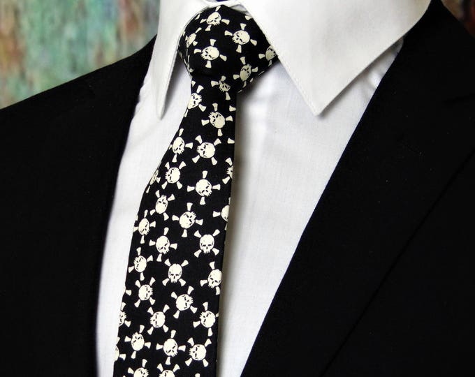 Gothic Necktie – Skull Glow in the Dark Necktie, Also available as a Skinny Tie.