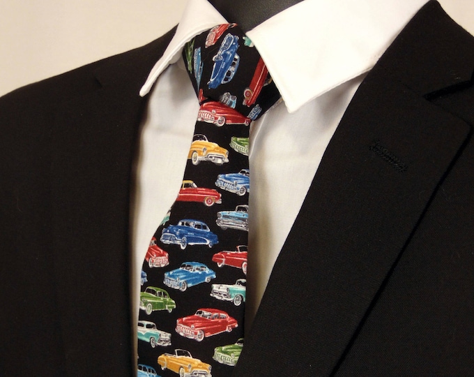 Boys Neckties – Child's Automotive Necktie Black with Multi Colored Cars. (2.5" x 48")