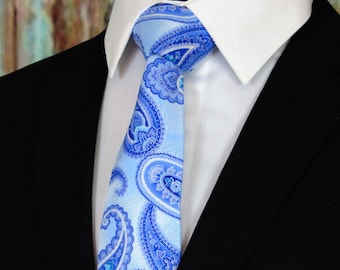 Blauwe Paisley-stropdas - Herenblauw op blauwe Paisley-stropdas. Verkrijgbaar als Skinny Tie en Extra Long Tie.