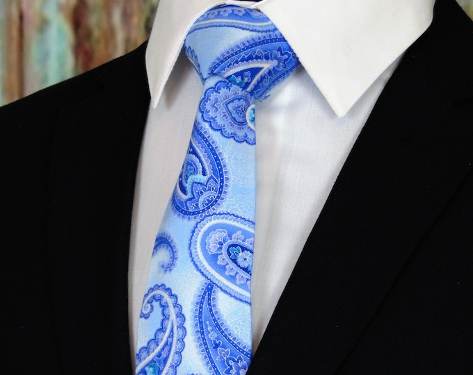 Blue Paisley Necktie – Mens Blue on Blue Paisley Tie. Available as a Skinny Tie and a Extra Long Tie.