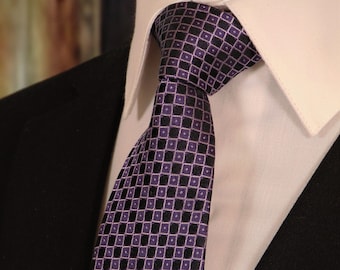 Purple and Black Tie – Mens Black and Purple Necktie for Purple and Black Wedding.