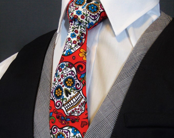 Sugar Skull Neck Tie –  Cinco De Mayo Neck Tie – Mens Neck Tie / Colorful Candy or Sugar Skull Tie Great for Halloween