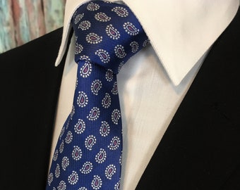 Blue and White Dotted Paisley Silk Necktie | Men's Formal Gift Tie and Accessory