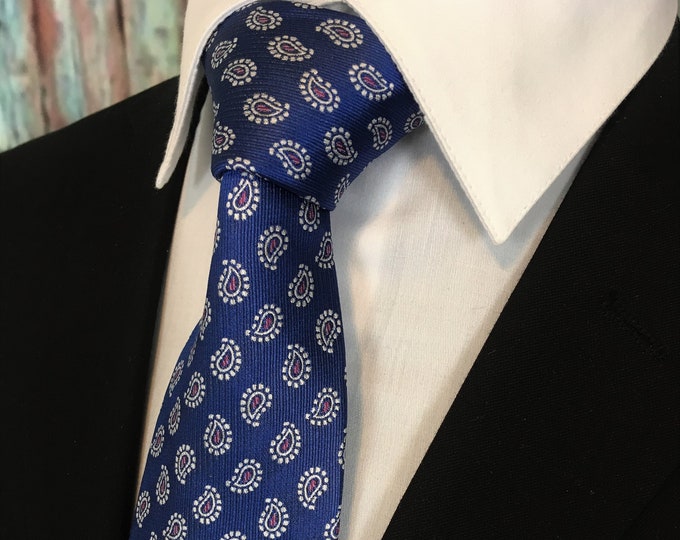 Blue Paisley Tie – Mens Blue with Small Paisley Necktie