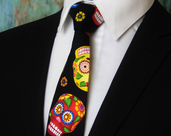 Ties for Halloween – Gift for Men / Sugar Skull Neck Tie for Halloween and Everyday.