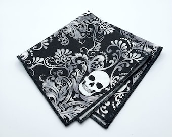 Pocket Squares – Mens Skull Pocket Square Only. Skull Necktie Not Included.