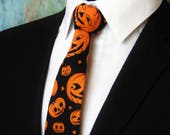 Pumpkin Necktie – Mens Pumpkin Motif Halloween Necktie Also Available as a Skinny Tie.