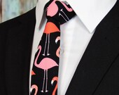 Flamingo Necktie – Mens Black with Red and Pink Flamingo Tie.