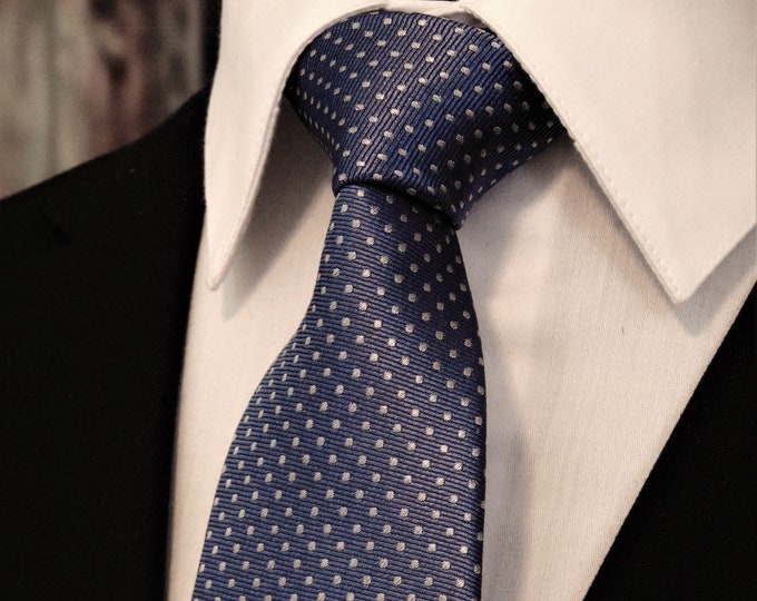 Blue Polka Dot Tie – Mens Dusty Blue Polka Dot Necktie