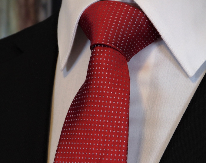 Red Silk Necktie – Mens 100% Silk Tie with Red and Silver