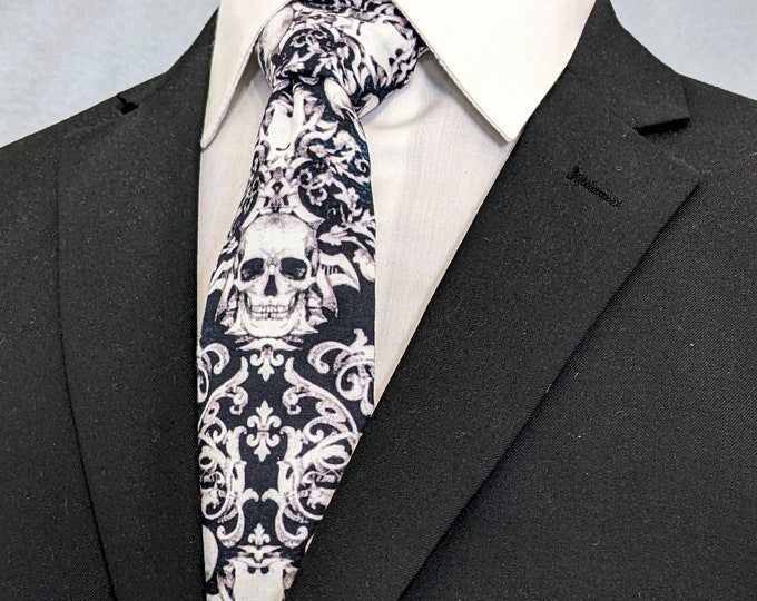 Navy and White Skull Necktie