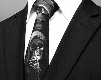 Gothic Hooded Skeleton Necktie – Necktie Only Pocket Square not Included..
