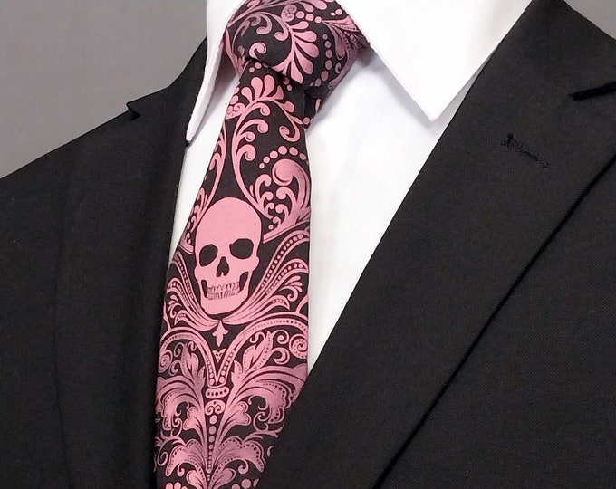 Rose Skull Necktie – Light Pink Skull Tie