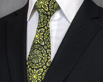 Mens Formal Black and Gold Necktie