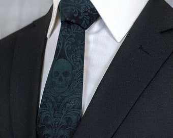 Groene schedel stropdas, mens groene stropdas, banden voor bruiloften