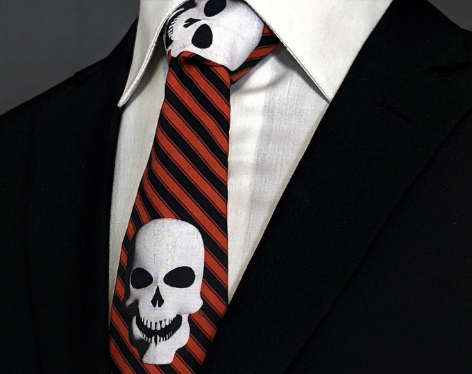 Orange Stripe Skull Necktie