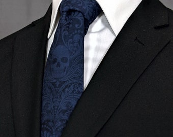 Navy Blue Skull Tie – Mens or Boys Nevy Blue Skull Necktie