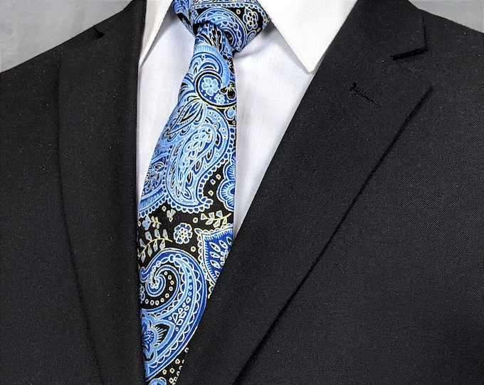 Blue Paisely Necktie– Mens Blue Paisley Tie Metallic