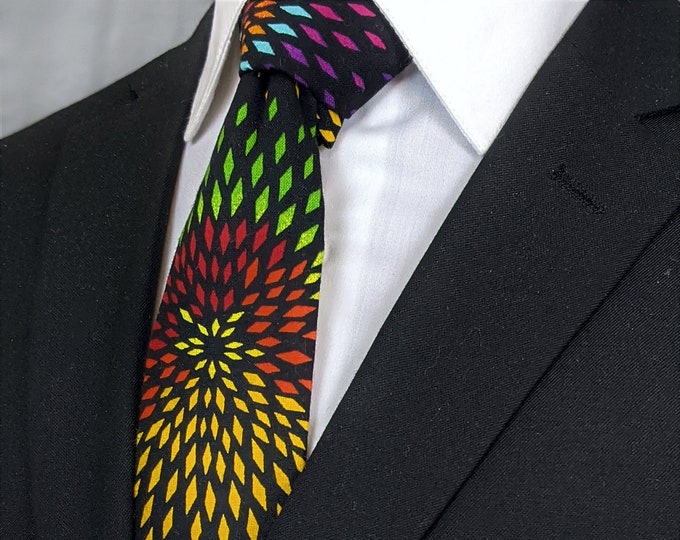 Starburst Necktie – Mens Colorful Starburst Tie. Available as a Extra Long Tie and a Skinny Necktie