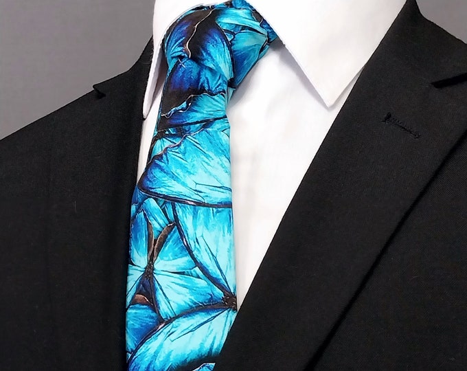Allover Blue Butterfly Necktie – Available as a Extra Long Tie and a Skinny Necktie