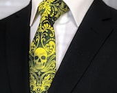 Golden Yellow Skull Tie – The fabric used to create this wonderful tie has natural variations in the color.