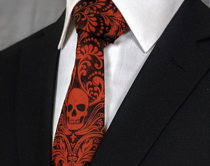 Orange Skull Neck Tie – Mens Black with Orange Skull Tie.