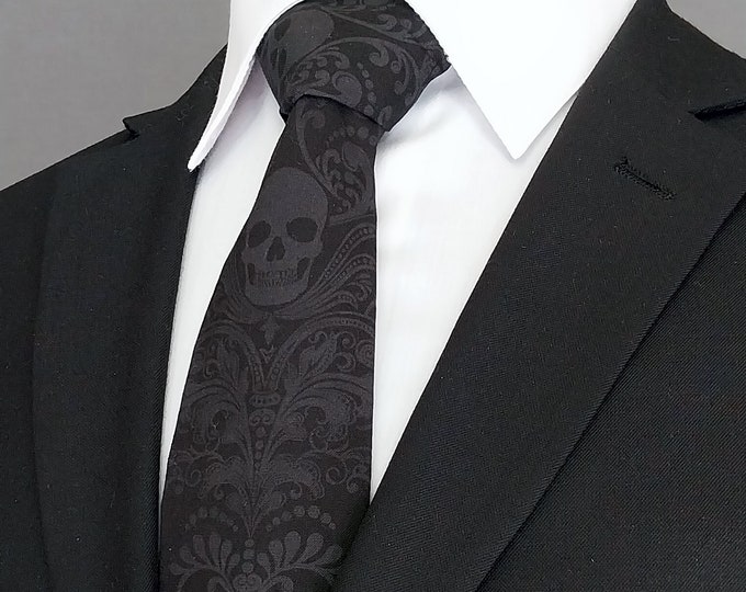 Charcoal and Grey Skull Tie