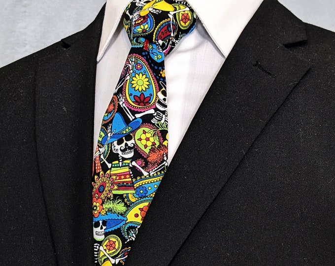 Day of the Dead Necktie – Mens Colorful Day of the Dead Necktie