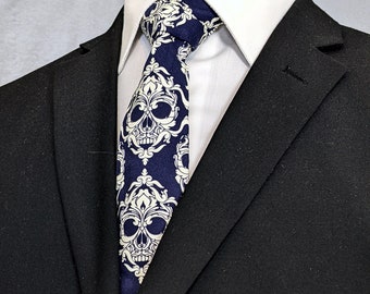 Navy and White Skull Tie