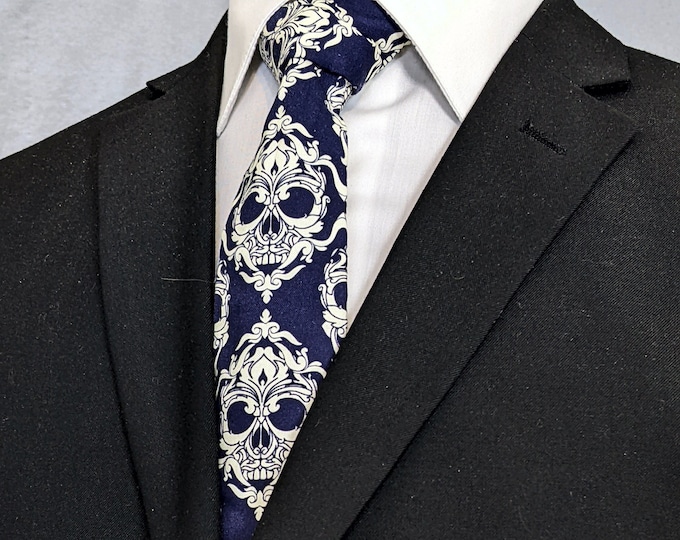 Navy and White Skull Tie