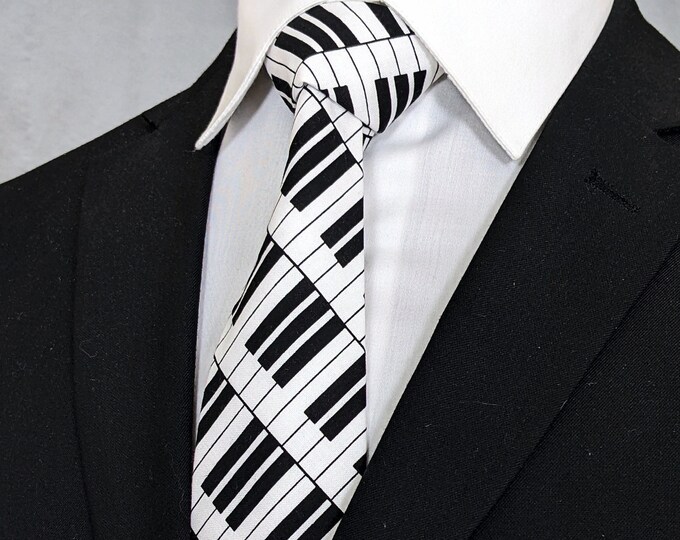 Piano Key Necktie – Mens Piano Key Music Tie, Also Available as a Skinny Tie.