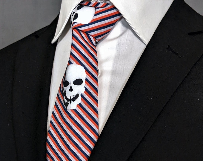 Red White and Blue Skull Tie