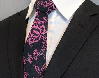 Floral Necktie, Floral Tie, Mens Necktie, Mens Tie, Black, Pink, Fathers Day, Birthday Gift, Wedding, Bride, Father of Bride, Dad, Groom