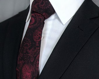 Wine Red Paisley Tie – Stylish Mens Wine Red Paisley Wedding Necktie.