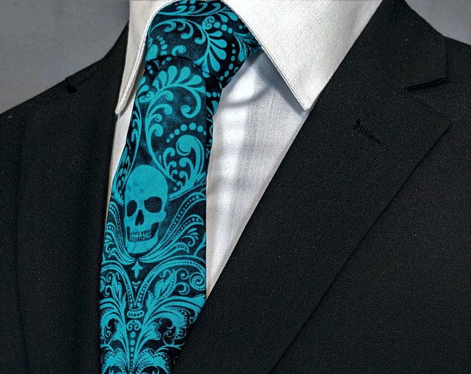Aquamarine Skull Necktie