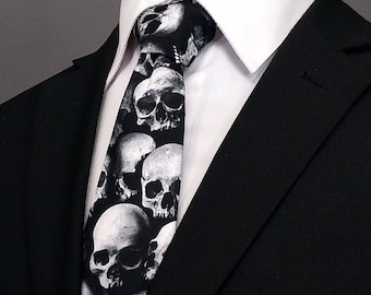 Skull Tie – Cotton Black Skull Necktie. Availableas a Extra Long Tie.