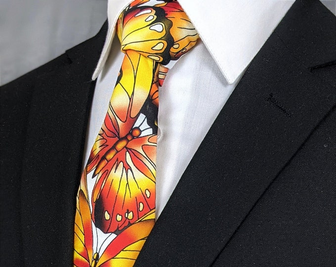 Necktie with Butterflies – Allover Butterfly Tie. Available as a Extra Long Tie and a Skinny Necktie