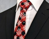 Red Christmas Snowflake Tie – Mens Red and Black Snowflake Necktie