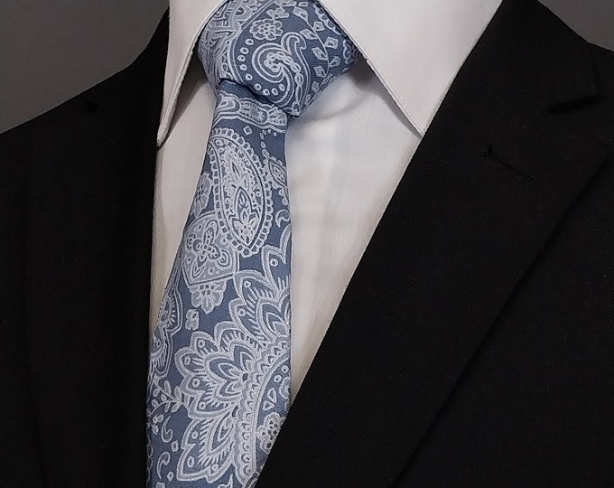 Ad a Touch of Elegance with our Ice Blue Paisley Necktie – Paisley Necktie only, Pocket Square not Included!