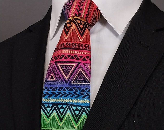 Colorful Geometric Necktie - Handmade 100% Cotton Tie for Men or Women. Pocket Square not Included!