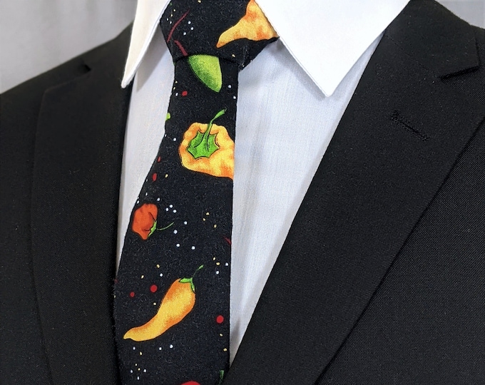 Pepper Necktie – Cinco De Mayo Ties, Mens Mexican Cinco de Mayo Necktie, Available as a Skinny Tie and a Extra Long Tie