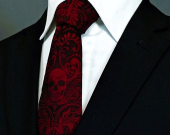 Corbata de calavera roja – ¡Corbata de calavera roja solamente! Pañuelo de bolsillo Calavera Roja no incluido.