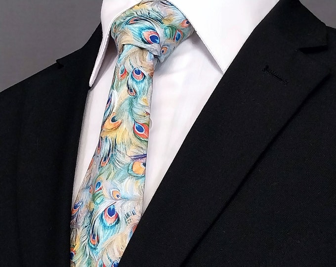 Pastel Peacock Feather Necktie