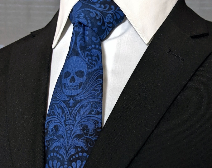 Royal Blue Skull Tie – Gothic Wedding Blue Skull Neckties