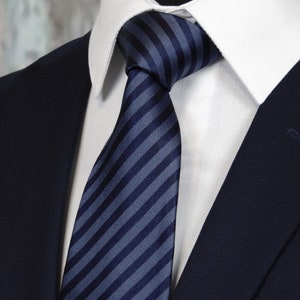 Striped Tie Mens Navy and Blue Silk Striped Necktie. - Etsy