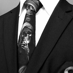 Gothic Hooded Skeleton Necktie – Necktie Only Pocket Square not Included..