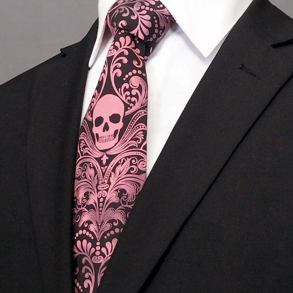 Rose Skull Necktie – Light Pink Skull Tie