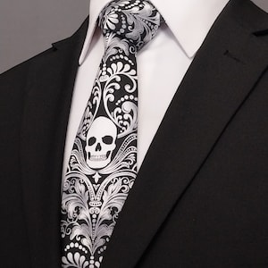 Skull Necktie Skull Tie, Please read item description, Skull necktie only, pocket square not included image 1