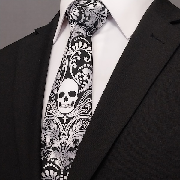 Skull Necktie – Skull Tie, Please read item description, Skull necktie only, pocket square not included!