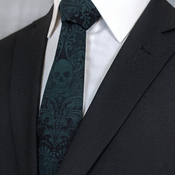 Cravate tête de mort verte, cravate verte pour homme, cravates pour les mariages